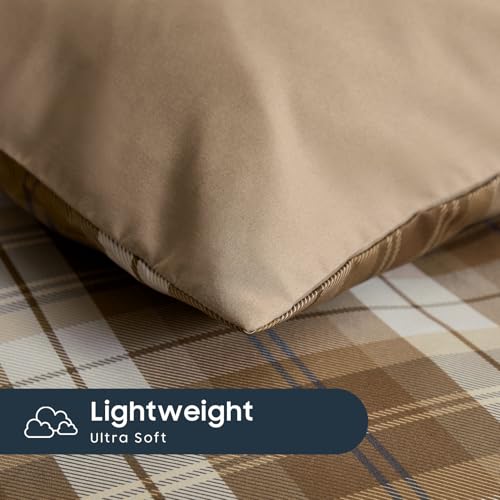Wake In Cloud - Plaid Comforter Set, Scottish Tartan Check Geometric Modern Pattern Printed, Soft Lightweight Bedding, 3 Pieces, Brown, Full Size Wake In Cloud