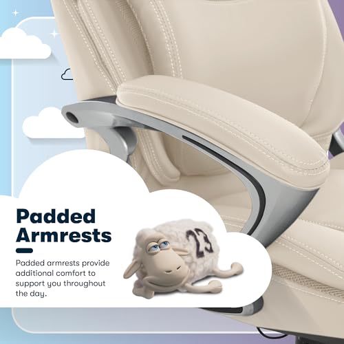 Serta Bryce Executive Office Chair, Ergonomic Computer DeskChairs with Patented AIR Lumbar Support, Comfy Body Pillows, Height Adjustable, Swivel Base with Wheels, Bonded Leather, Cream White Serta