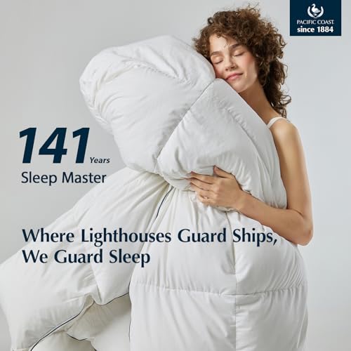 Pacific Coast Goose Feather Down Fiber Comforters Queen Size, Extra Fluffy White Duvet Insert, Ultra-Soft, Breathable, All Season Hotel Luxury Bedding Comforters, 8 Corner & Center Loops (90"x90") Pacific Coast