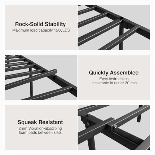 Novilla Metal King Size Bed Frame - Modern Minimalist Victorian Style with Headboard/Footboard, Heavy-Duty Steel Slats/Underbed Storage/No Box Spring Needed/Easy Assembly/Noise Free/Black Novilla