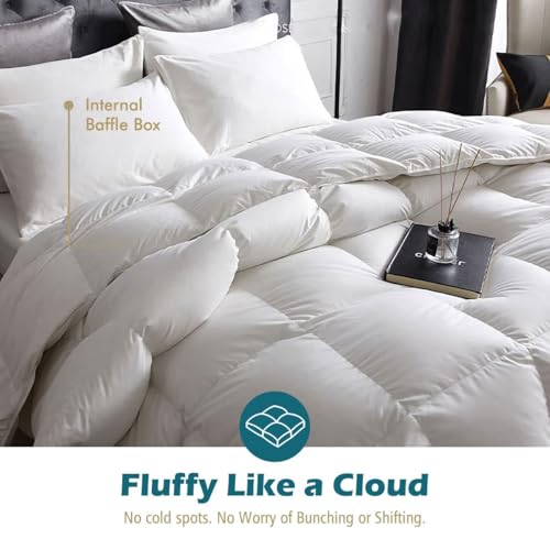 Cobnom® Luxury Organic Feather Down Comforter Full Size, All-Season Duvet Insert, Fluffy Fill-Power Down Feather Fibers Filled, 100% Cotton Cover, Medium Warm, 82x86 Inch, Ivory White Cobnom