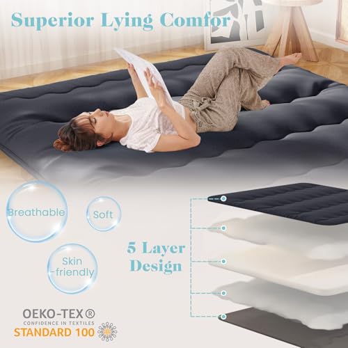 Giantex Japanese Floor Mattress, 4 Inch Futon Mattress with Washable Cover & Storage Bag, Foldable Roll up Mattress Tatami Mat, Portable Sleeping Pad for Camping, Dormitory, Black, King Giantex