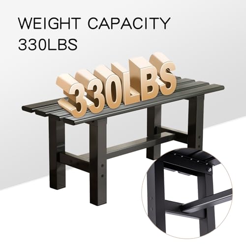 TECSPACE 35 Inches Aluminum Outdoor Weatherproof Bench Backless, 330 LBS Bearing Capacity Garden Porch Bench, Black TECSPACE