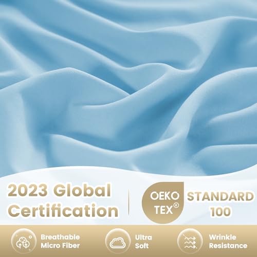 CozySmile Holtel Luxury Twin Sheet Set - 3 Piece Soft Microfiber Sheets for Twin Size Bed, 16" Deep Pocket Easy Care Wrinkle Free Cooling Bedding Sheet and Pillowcase Set, Sky Blue CozySmile
