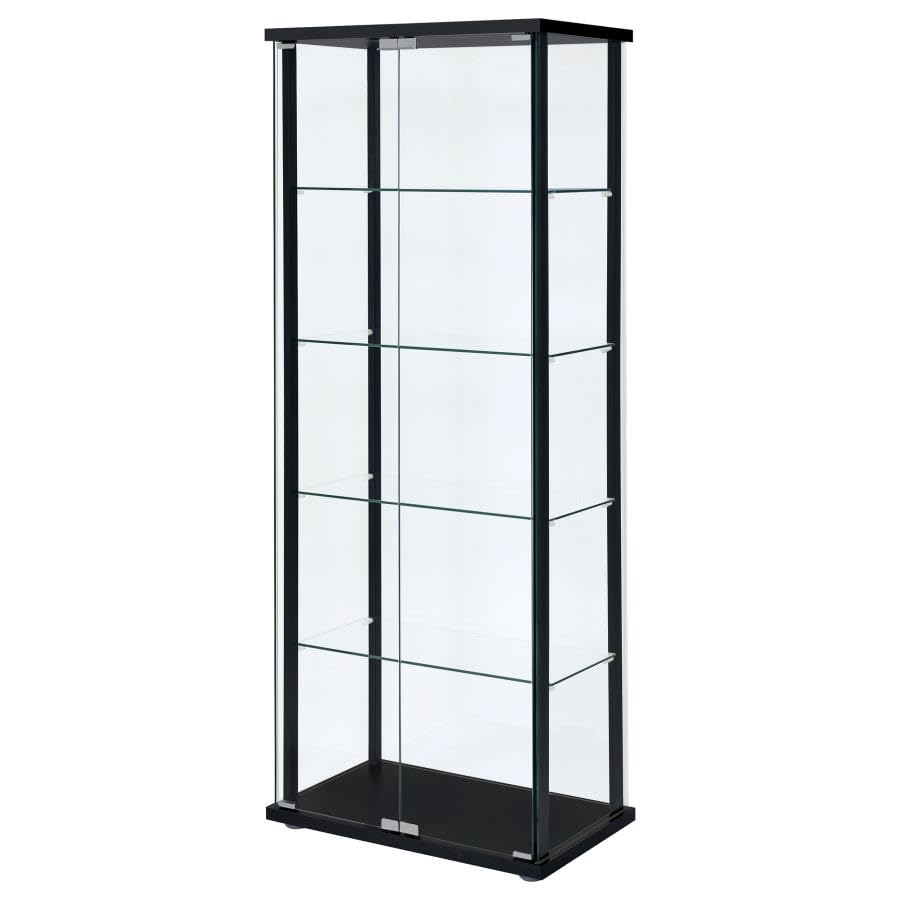 Glass Display Case - Modern Curio Cabinets with Glass Doors & Five Shelves, 64.25'' Tall, Black Frame, Curio Display Cabinet for Collectibles, Living Room, Dining Room, or Office CARTESIAN