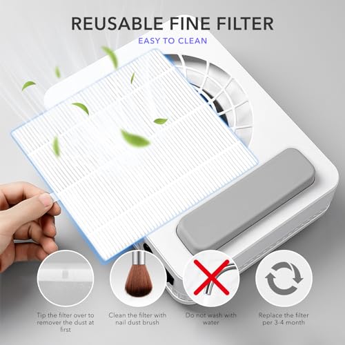 Aokitec Nail Dust Collector with Reusable Filters, Powerful Nail Vacuum Fan with Disposable Filter Cotton Dual-use Electric Dust Collection Machine Aokitec