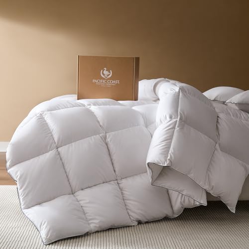 Pacific Coast Goose Feather Down Fiber Comforters King Size, Extra Fluffy White Duvet Insert, Ultra-Soft, Breathable, All Season Hotel Luxury Bedding Comforters, 8 Corner & Center Loops (106"x90") Pacific Coast
