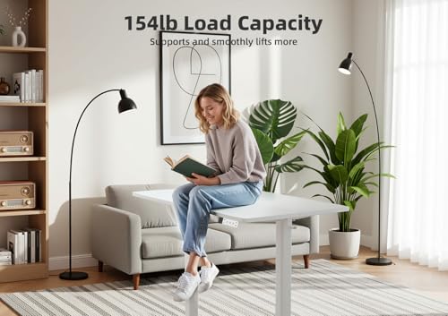 Seang Electric Height Adjustable Standing Desk, 55 x 24 Inch Sit-Stand Desk with T-Shaped Frame, 3 Memory Presets & Cable Management for Home Office Computer Workstation, White Frame/White Top Seang