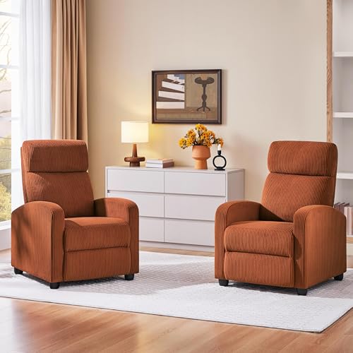 Yaheetech Corduroy Recliner Chair Set of 2, Upholstered Reclining Sofa Chair with Pocket Springs for Living Room, Home Theater Seating with Thicker Seat Cushion, Brick Red