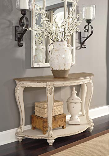 Signature Design by Ashley Realyn French Country Semi-Circle Console Table, White & Brown Signature Design by Ashley
