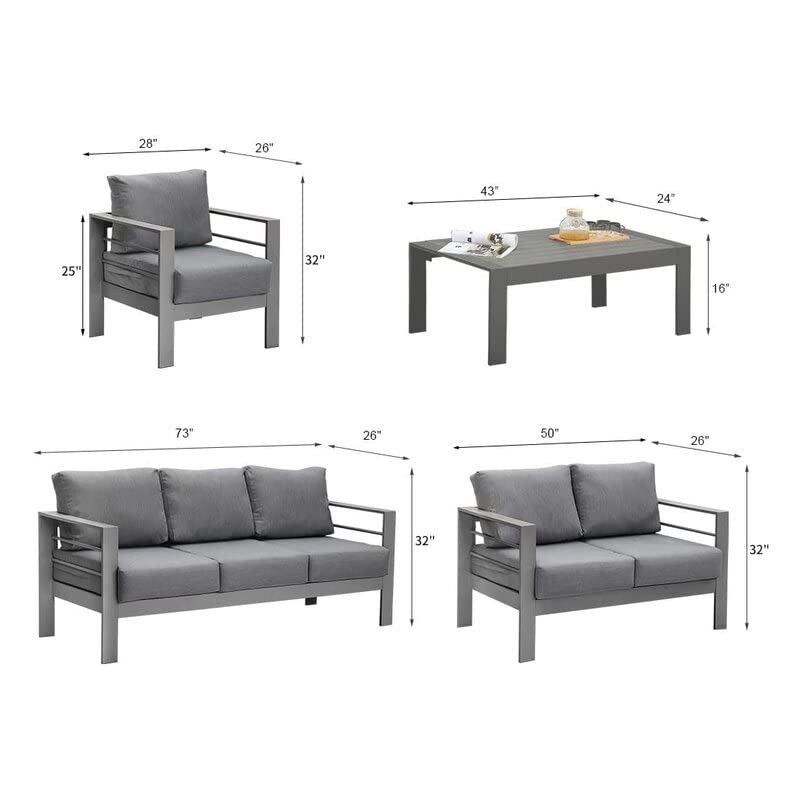 Solaste Aluminum Patio Furniture Set,5 Pieces Modern Outdoor Conversation Set Sectional Sofa with Upgrade Cushion and Coffee Table,Grey Solaste