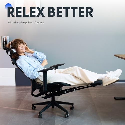 FLEXISPOT Ergonomic Office Chair with Footrest, Mesh High Back Computer Chair, Home Office Desk Chairs, with Adjustable Lumbar Support/4D Headrest/Reliable Base, Breathable Mesh Seat, Black, OC3 AIR-F FLEXISPOT