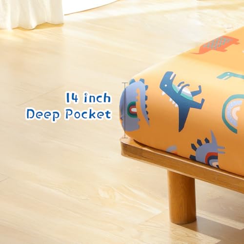 IngeCrafts Cartoon Dinosaur Kids Sheet Set Full Size - Orange Dinosaur & Rainbow Bed Sheet Set 4 Piece, Soft Microfiber Cartoon Dino Bedding with Deep Pocket IngeCrafts
