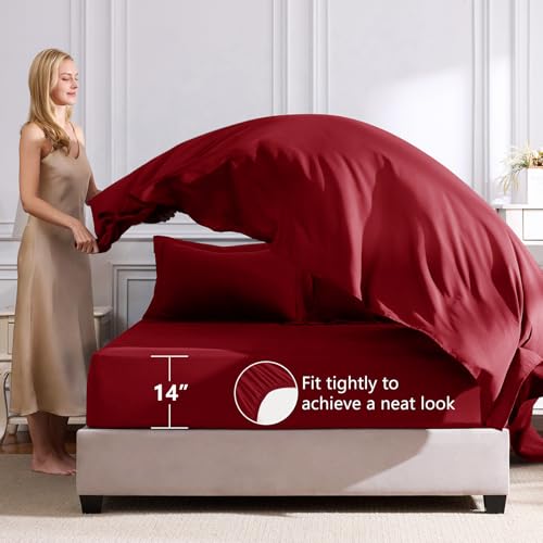 CozyLux King Size Comforter Set Dark Red - 7 Pieces Bed in a Bag King, Luxury Soft Bed Set for All Seasons, Bedding Set with Down Alternative Comforter, Sheets, Pillowcases & Shams