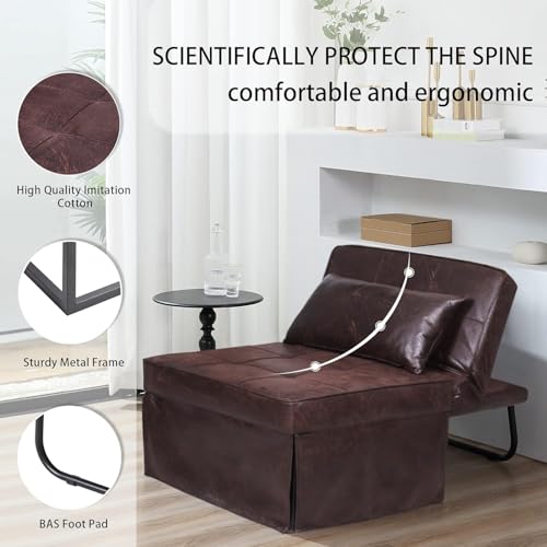 BIGSYY Sofa Bed, Set of 4 in 1 Multi-Function Folding Ottoman Breathable Linen Couch Bed with Adjustable Backrest Modern Convertible Chair for Living Room Apartment Office, PU Imitation, Brown BIGSYY