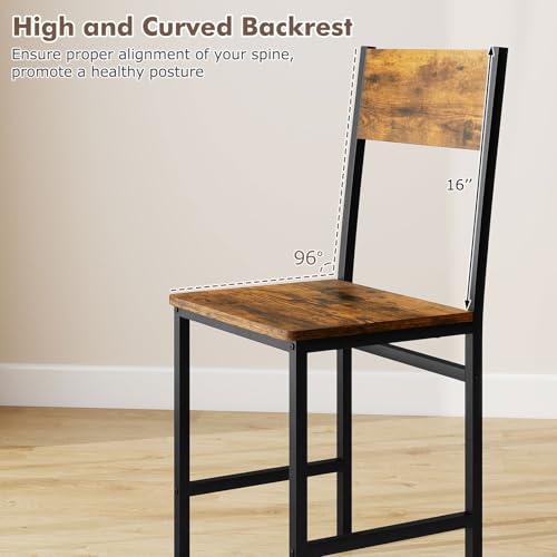 COSTWAY Dining Chairs Set of 2, Rustic Wood & Metal Frame Industrial Farmhouse Armless Side Chairs with Wide Comfy Seat & Slanted High Back for Dining Room, Kitchen, Home, Office, Restaurant COSTWAY