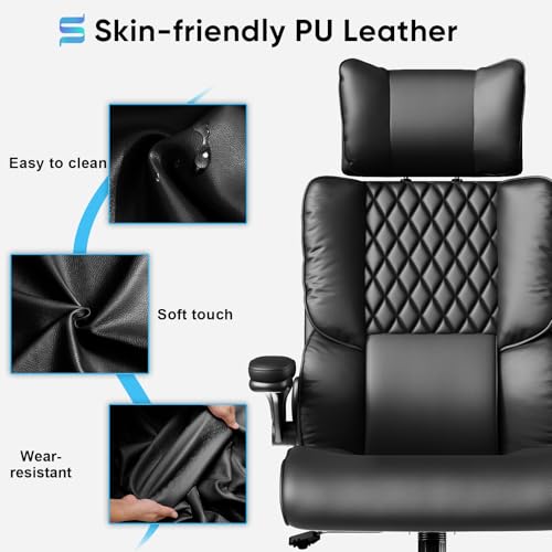 Sytas Executive Office Ergonomic Chair with Adjustable Headrest, PU Leather Desk Chair, High-Back Swivel Task Chair for Home Office, 135° Reclining, Black Sytas
