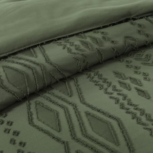 WRENSONGE Queen Comforter Set with Sheets - 7 Pieces Olive Green Tufted Bed in a Bag Queen Shabby Chic Bedding Sets with 1 Comforter, 2 Sheets, 2 Pillowcases & 2 Shams WRENSONGE