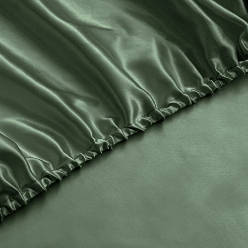 Pothuiny Satin Fitted Sheet - Ultra Soft Deep Pocket, Woodland Green, Single Mattress Cover (12" to 16") P Pothuiny
