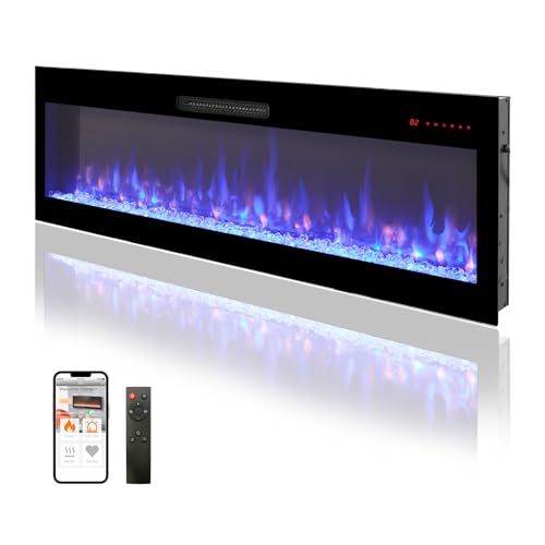 Innoflame 50" Smart Electric Fireplace, Alexa/WiFi Enabled, 16-Color 3D Multi-Row Flame, 1400W Fireplace Insert, Wall Fireplace Electric with Remote Control & App, Thermostat, 9H Timer Innoflame