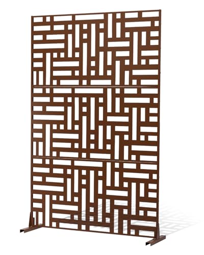 VEVOR Metal Privacy Screen, 36" W x 72" H, Outdoor Privacy Screens & Panels, Freestanding Outdoor Divider with Stand, 3-Panel Decorative Garden Steel Privacy Fence for Balcony Patio Indoor Room Brown VEVOR