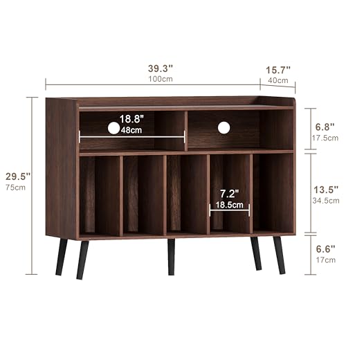 ChooChoo Record Player Stand, Turntable Stand with Vinyl Storage, Record Player Cabinet Up to 350 Albums, Cube Storage Organizer for Living Room, Walnut ChooChoo