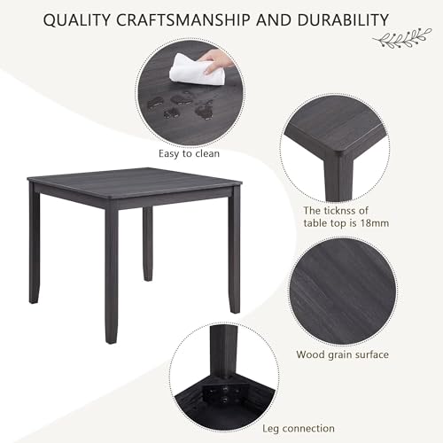 JIJIWANG Modern 4 Person Dining Table Set with 4 Chairs, Dining Table Set for 4 People, 5-Piece Wooden Dining Table Sets for Living Room, Kitchen and Dining Room, Antique Black + Beige JIJIWANG