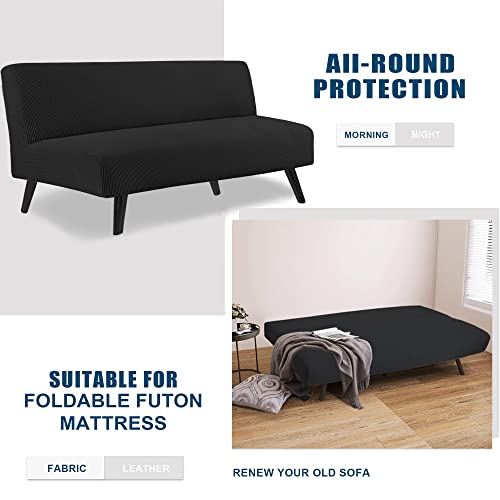 TOPYUMH Water Repellent Armless Futon Cover Sofa Bed Slipcover, Full Size Futon Mattress Cover, Soft & Stretch Furniture Protector for Pets, Black TOPYUMH