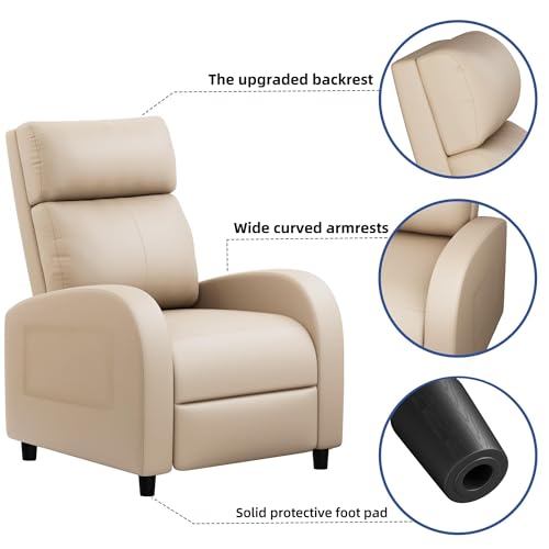 JUMMICO Recliner Chair Adjustable Home Theater Single Recliner Sofa Furniture with Thick Seat Cushion and Backrest Modern Living Room Recliners (Leather, Beige)