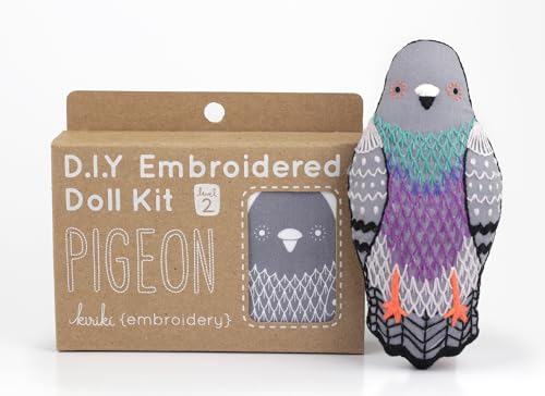 Kiriki Press DIY Embroidery Doll Kit - Skill Level 2 - Beginner to Advanced Embroidery Kits for Adults Teens (3 Skill Levels) Animal Embroidery Kit - Screen Printed Pattern (Pigeon - Level 2)