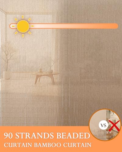 Erfolkerz 90 Strands Beaded Curtain for Doorways -35.5"x79"- Handmade Natural Beaded Curtains,Boho Doorway Wood and Bamboo Bead Curtain-As Insect Screen/Room Divider-Beige Erfolkerz