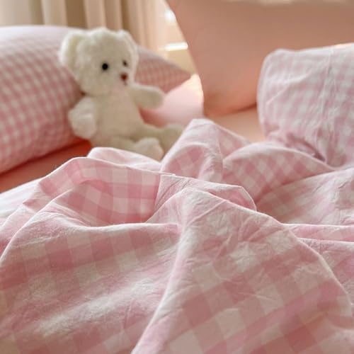 Nayoroom Gingham Duvet Cover Queen Size Pink White Plaid Checkered Comforter Cover 3 Pcs Soft Breathable Washed Microfiber Grid Farmhouse Bedding Set with Pillow Shams Nayoroom