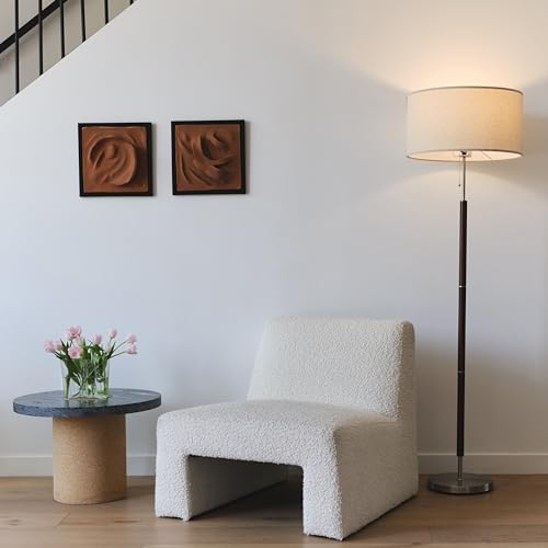 Brightech Carter LED Floor Lamp, Drum Shade Tall Lamp with Walnut Wood Finish, Great Living Room Décor, Mid-Century Lamp for Living Rooms & Offices, Mid Century Modern Lamp for Bedroom Brightech