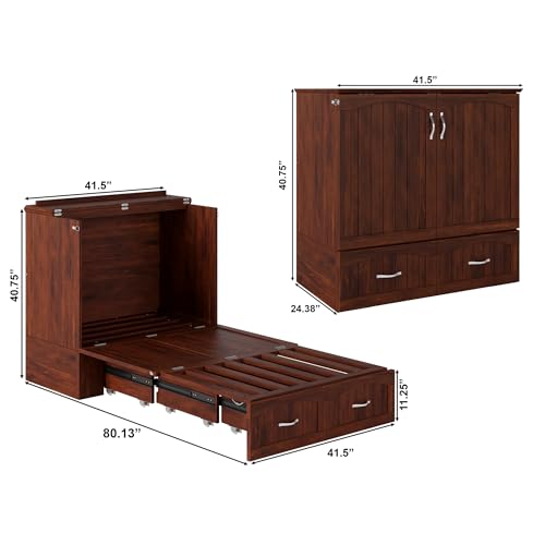 AFI, Southampton Murphy Bed Chest Twin XL with 6" Mattress, Storage Drawer & Built-in USB Charger, Walnut AFI