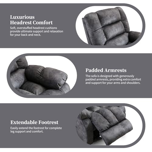IOMOR Massage Recliner Chair with Heat and Massage, Ergonomic Overstuffed Breathable Fabric Reclining Chairs, Single Sofa Chair with Side Pockets for Living Room Home Theater (D-Gray) IOMOR