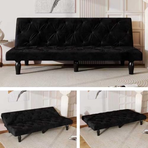 Anwick 3-in-1 Futon Sofa Bed, 66" Velvet Love Seat Sleeper Bed with Adjustable Backrest, Multifunctional Reclining Couch Sofas for Small Spaces, Living Room, Office, Guest Room (Black) Anwick