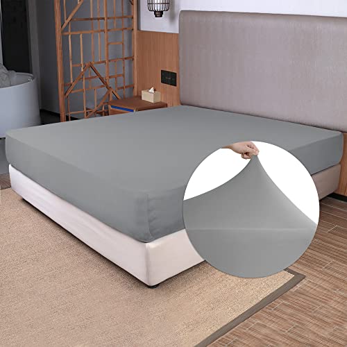 King Size Fitted Sheet Only - 4-Way Stretch Jersey Knit, Cozy T-Shirt Soft, Wrinkle Free, Snug Fit & Stay in Place, No More Slipping Off for Mattress (Deep: 5"-13") - Light Gray, King N&Y HOME