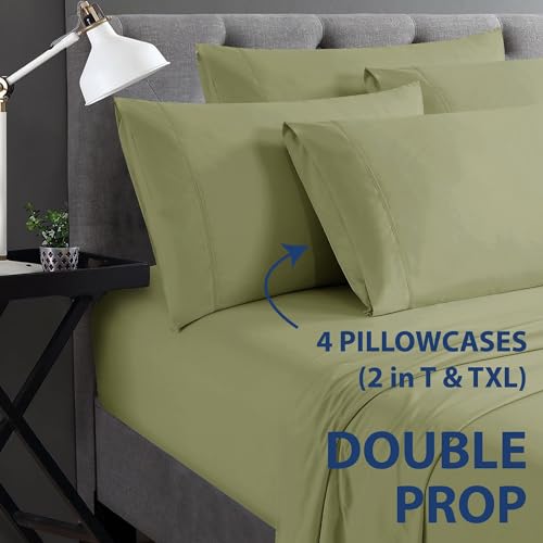Home Collection Micro Caress Luxurious Sheet Set, 90GSM 3 -Piece Twin with 1 Additional Pillowcase, Sage Color Cathay Home