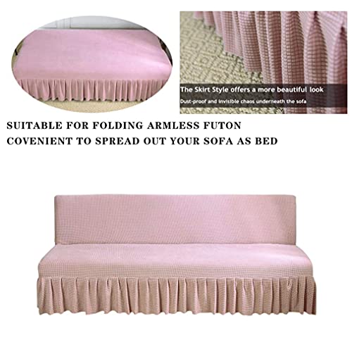 GIANCO FERRO Armless Stretch Futon Covers with Skirt Soft Jacquard Sofa Bed Cover with Elastic Bottom Machine Washable Stain Resistant (Pink, Medium (Length 59"-70.5")) GIANCO FERRO
