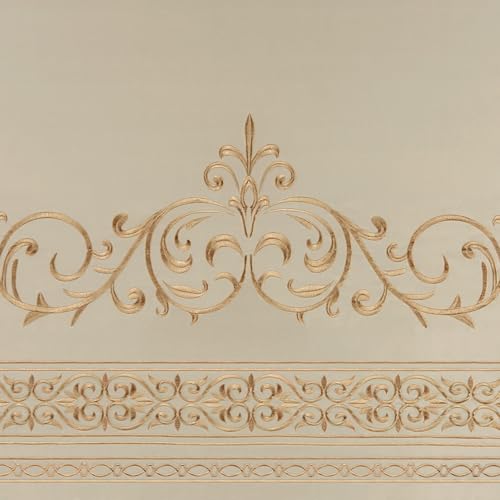 Versailles Luxury Bedding | Classic Neutral Pearl | Palace-Inspired French Style Golden Scrollwork Embroidery on Sateen | 7 Piece Set: Cal King Comforter, Bedskirt, 2 King Shams & 3 Decorative Pillow Touch of Class