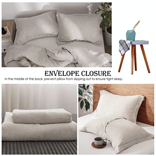 Simple&Opulence 100% Linen Duvet Cover Set 3pcs Basic Style Natural French Washed Flax Solid Color Soft Breathable Farmhouse Bedding with Button Closure - Linen, King Simple&Opulence