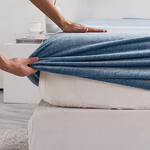 YASMENG Extra Soft Blue Velvet Plush Fitted Sheet Twin Size with 16” Deep Pocket, Warm Luxury Single Fitted Sheet Only for Fall Winter Spring, Fuzzy Flannel Fleece Mattress Protector Cover YASMENG