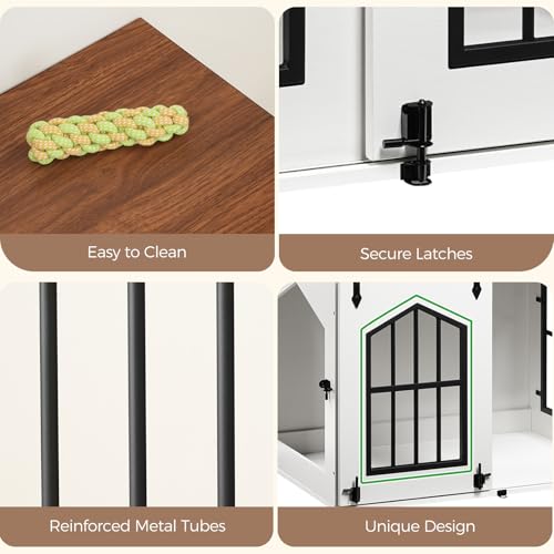 MAHANCRIS Dog Crate Furniture, 31.5" Farmhouse Dog Kennel with Sliding Barn Door, Wooden Dog Cage for Small Medium Dogs, Decorative Pet House Side End Table, Chew-Resistant, White and Walnut DCBA9601 MAHANCRIS