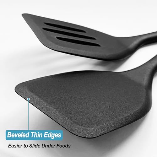 Silicone Spatula Turner Set, High Heat Resistant Spatulas with Seamless One Piece Design, Nonstick Rubber Flippers Utensils for Baking & Cooking,BPA-Free, Black,11 IN XiaoZu