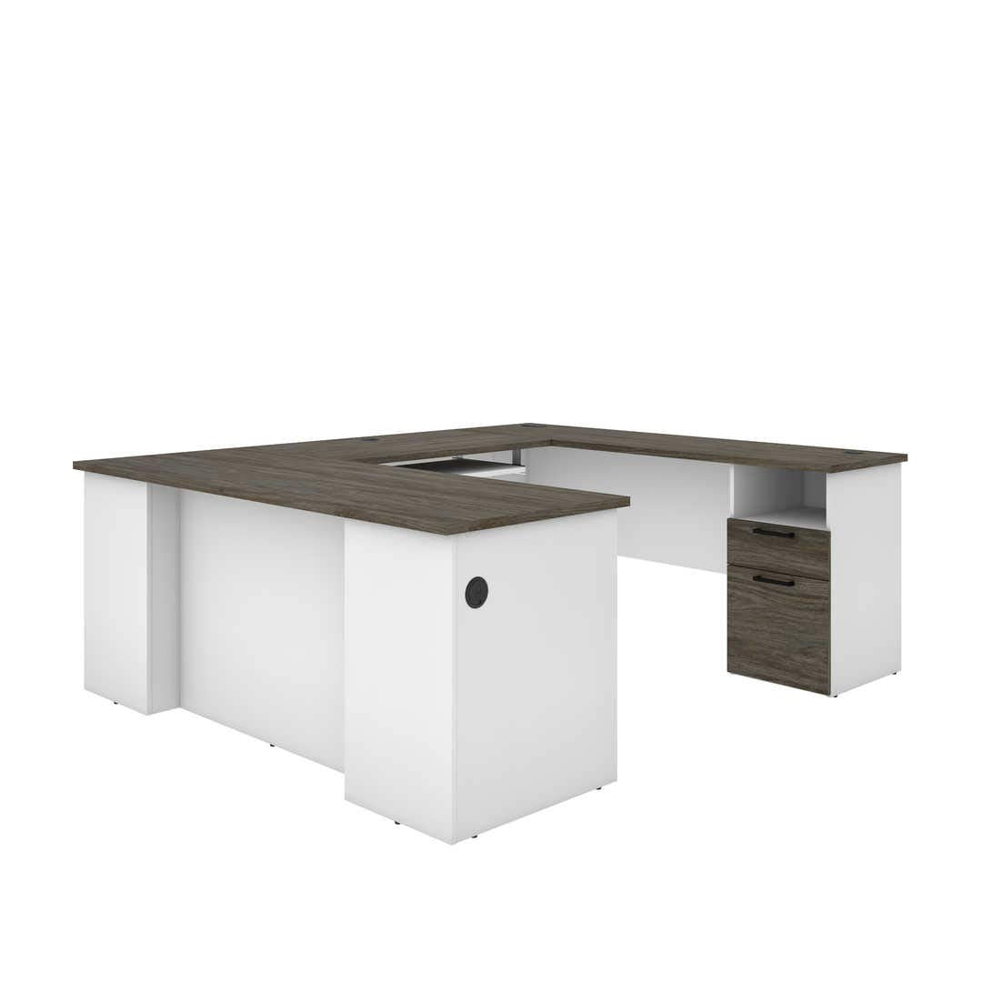 Bestar Norma U or L-Shaped Desk, 71W, Walnut Grey & White Bestar