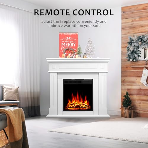 44" Corner Electric Fireplace with Mantel Package Freestanding Fireplace Heater Corner Firebox with Log & Remote Control,750-1500W,White Xbeauty