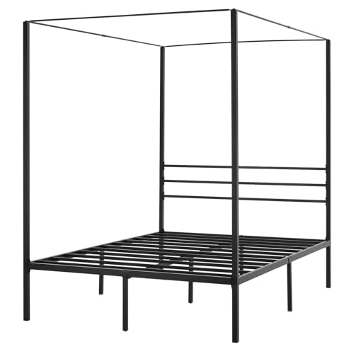 VEVOR Canopy Bed Frame Full Size, Metal Canopy Bed with Four Posters Design, Heavy Duty Steel Slats Support, Underbed Storage Space, No Box Spring Needed, Easy Assembly, Black