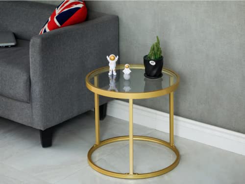 Round Nesting Coffee Table Gold Set of 2 for Living Room, Modern Side Tables with Sturdy Metal Frame and Tempered Glass.Minimalist End Table,Cocktail Table for Dining Room,Home Decor MAIKAILUN