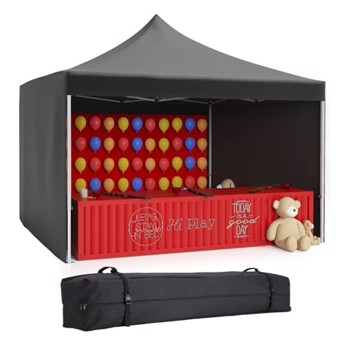 GarveeLife Commercial Canopy Tent 10*10ft,Instant Gazebo Tent, Outdoor Portable Shelter With 3 Sidewalls, Windows, Wheeled Bag,Stakes and Ropes,Pop Up Canopy Tent for Outdoor/Parties and Events-black GarveeLife