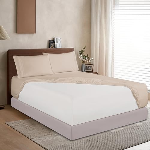 Elegant Comfort 1500 Premium Hotel Quality 18-24 Inches Deep - Extra Deep Pocket Single Fitted Sheet for High Mattress, Luxury and Softest, Smart Pocket - Wrinkle Free, King, Cream Elegant Comfort